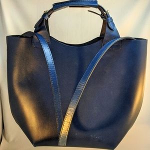 Zara Buffalo leather tote shopper medium navy